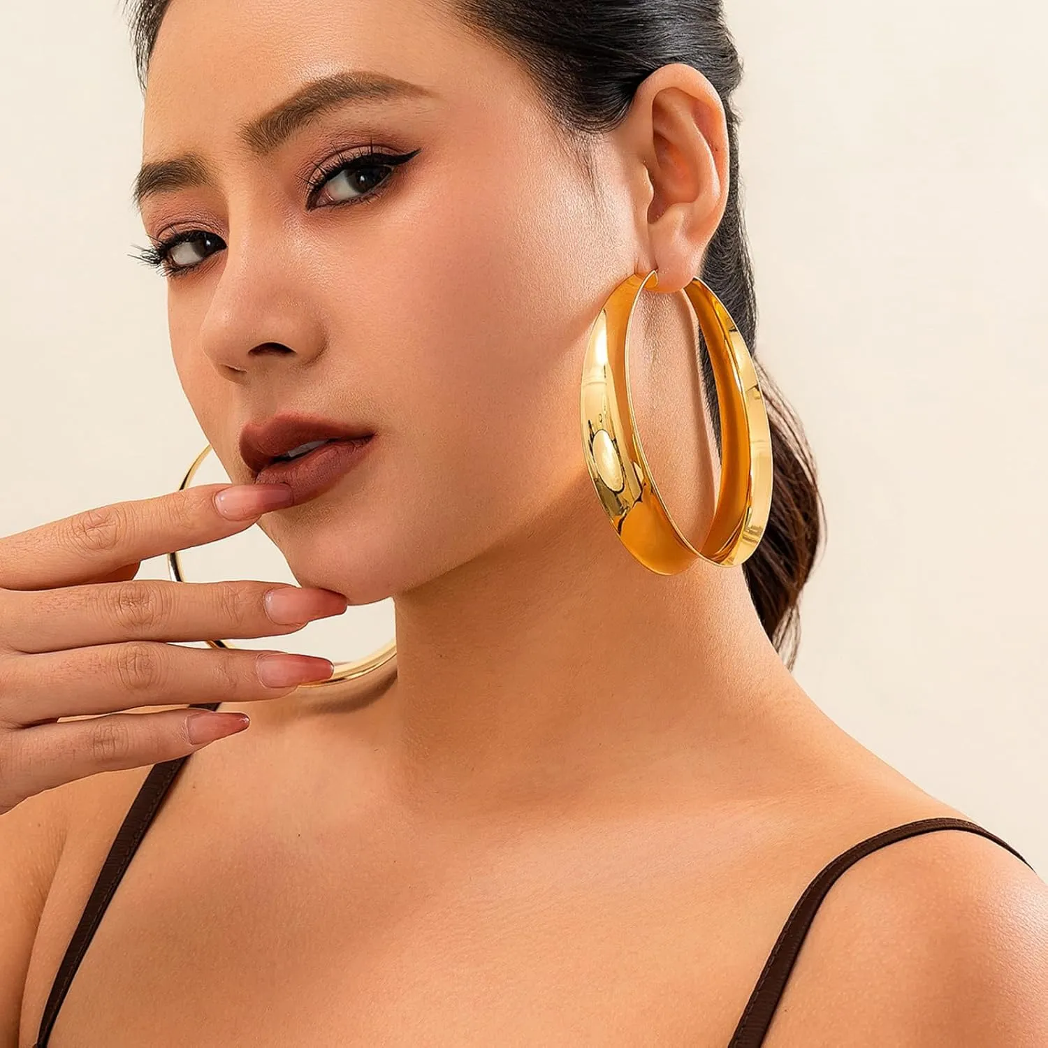 Thick Gold Hoop Earrings Wide Large Big Hoop Earrings for Women Chunky Hoops Statement Earring Trendy 2025 Jewelry Gifts