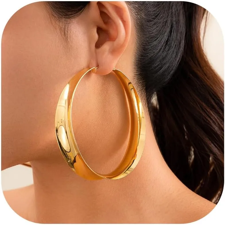 Thick Gold Hoop Earrings Wide Large Big Hoop Earrings for Women Chunky Hoops Statement Earring Trendy 2025 Jewelry Gifts