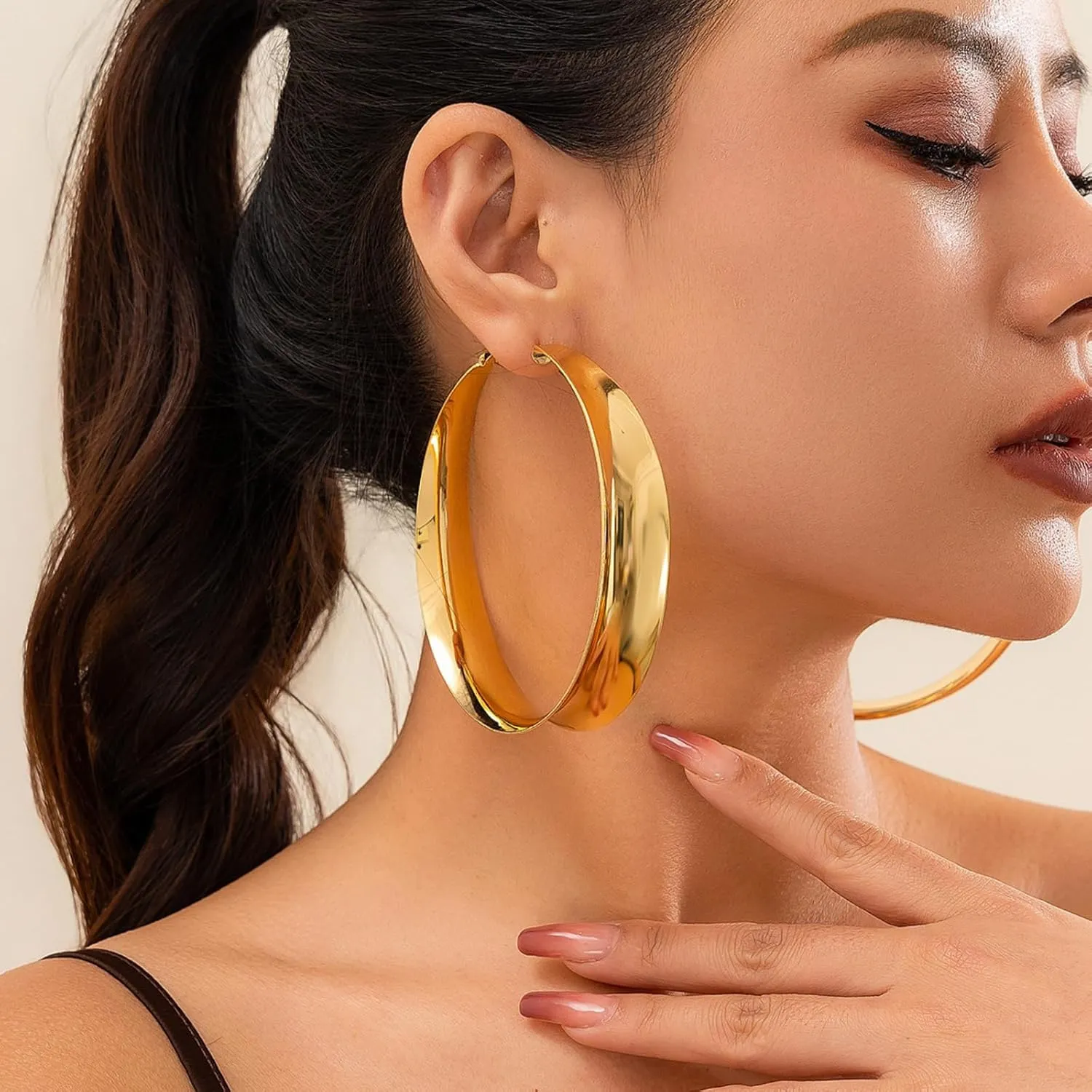 Thick Gold Hoop Earrings Wide Large Big Hoop Earrings for Women Chunky Hoops Statement Earring Trendy 2025 Jewelry Gifts