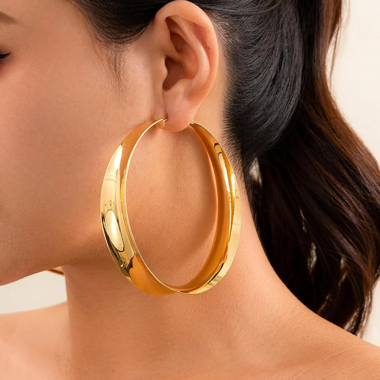Thick Gold Hoop Earrings Wide Large Big Hoop Earrings for Women Chunky Hoops Statement Earring Trendy 2025 Jewelry Gifts
