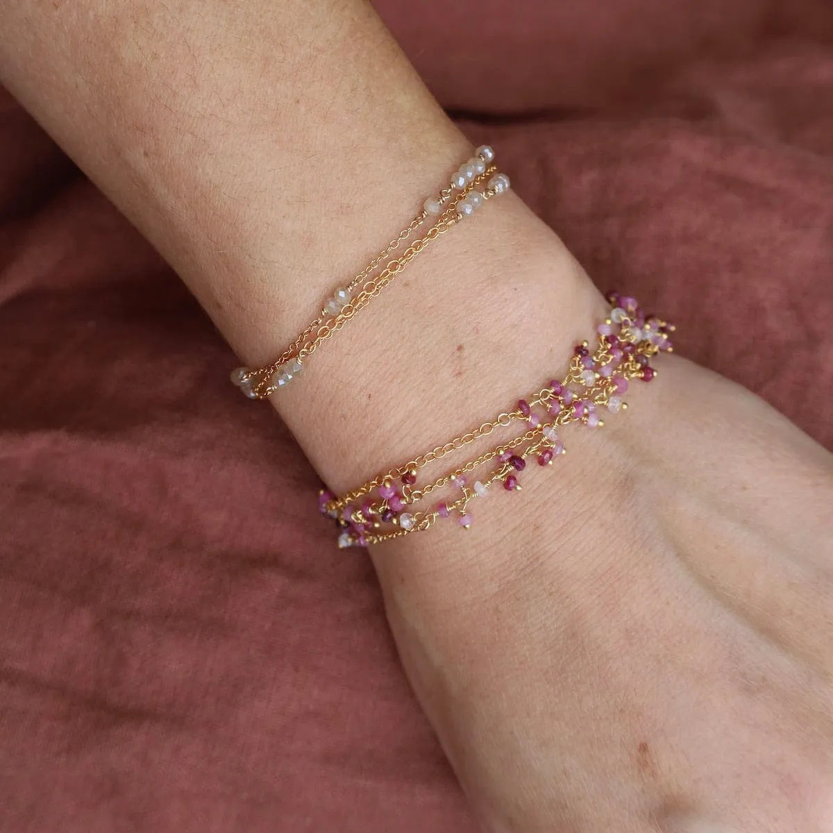 Three Strand Gemstone Dangle Bracelet - Ruby