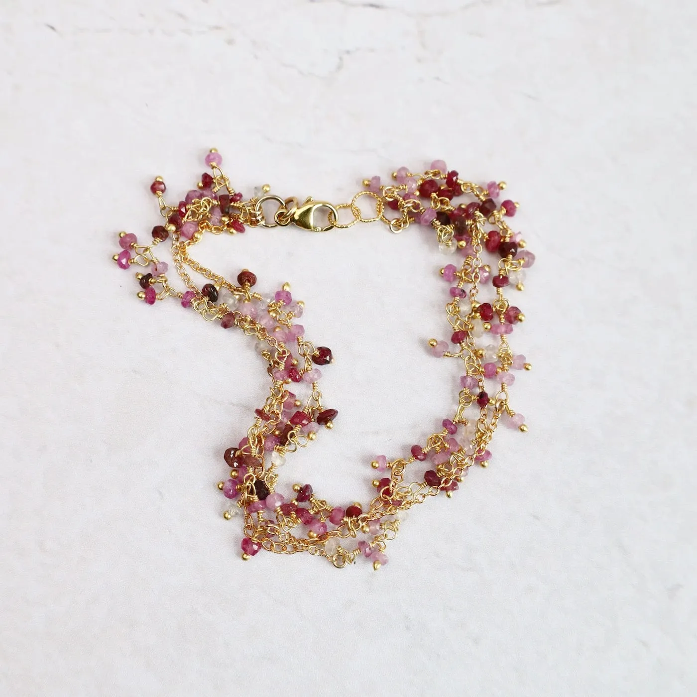 Three Strand Gemstone Dangle Bracelet - Ruby