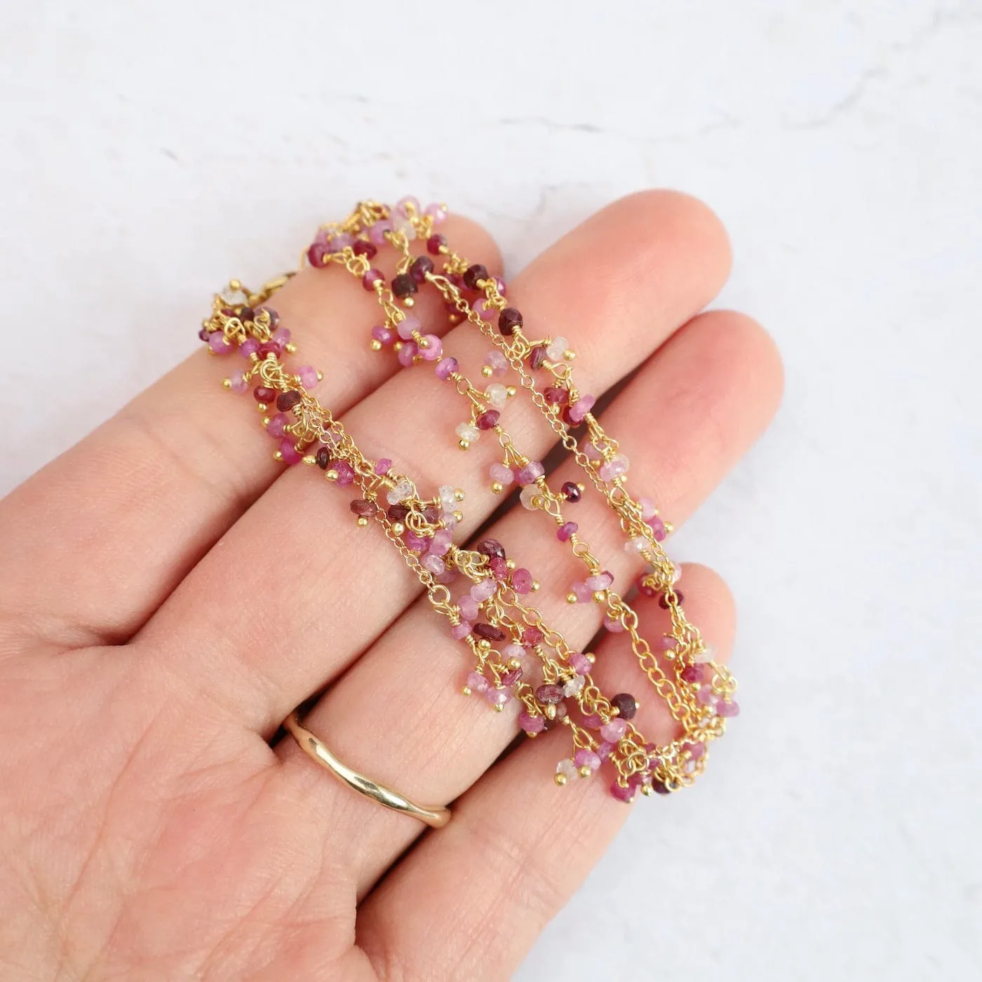 Three Strand Gemstone Dangle Bracelet - Ruby