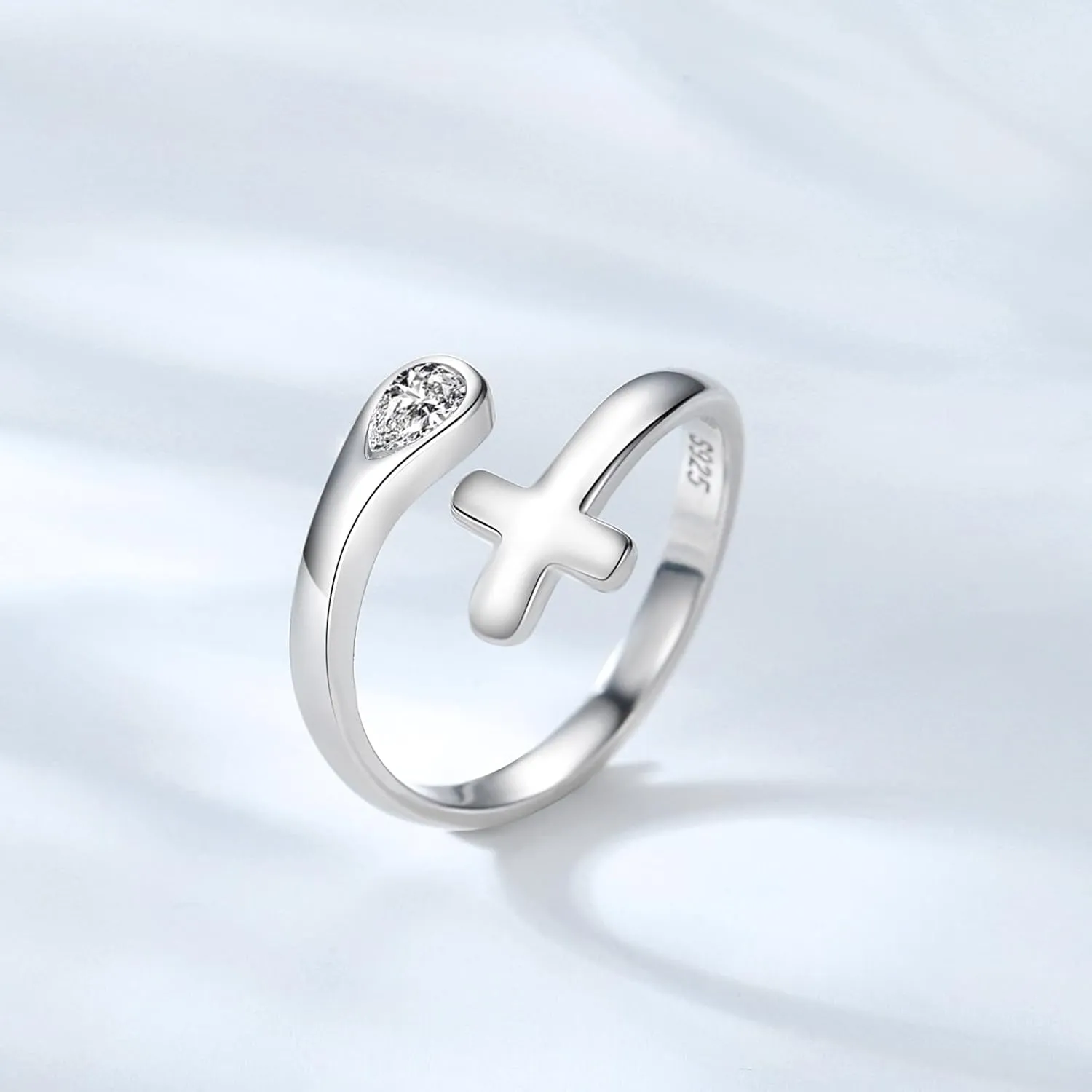 Thumb Rings for Women - 925 Sterling Silver Birthstone Open Teardrop Encouragement Adjustable Ring Women Gifts for Teens Mom Birthday Mother's Day St Patricks Day