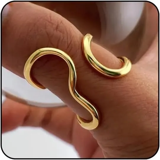 Thumb Rings for Women Chunky Gold Rings for Women Non Tarnish Stainless Steel Adjustable Rings Thumb Silver Rings for Women Wave Curve Ring Dainty Unique Rings