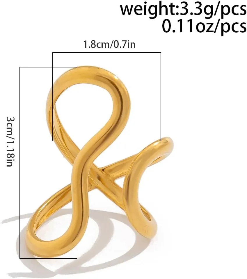 Thumb Rings for Women Chunky Gold Rings for Women Non Tarnish Stainless Steel Adjustable Rings Thumb Silver Rings for Women Wave Curve Ring Dainty Unique Rings