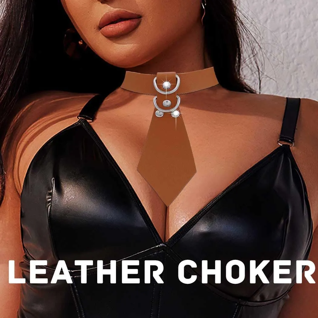 Tie Leather Choker Necklace Punk Choker Collar Gothic PU Leather Collar Halloween Cosplay Party Adjustable Choker Necklaces for Women