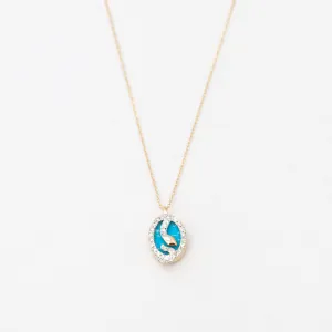Tiny Turquoise & Diamond Oval Snake Pendant