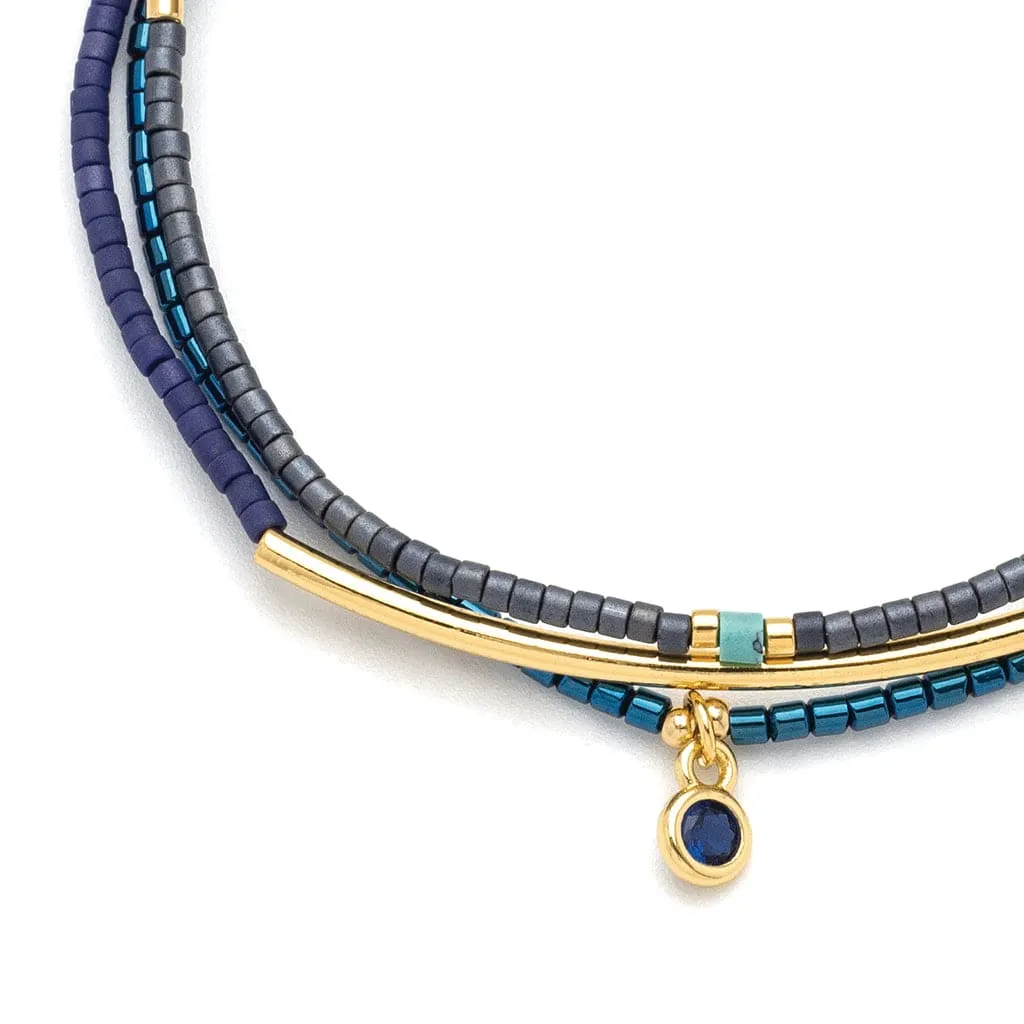 Tonal Chromacolor Miyuki Bracelet Trio - Navy & Gold