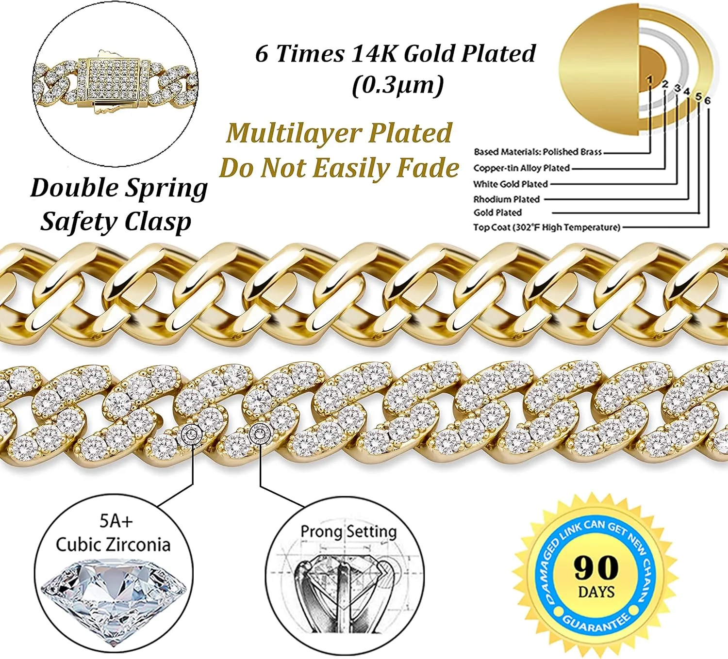 TOPGRILLZ Gold Anklets for Women Cuban Link Anklets Iced out Faux Diamond Chunky Ankle Bracelets 8mm 14K Gold Silver Plated Minimalist Fashion Foot Jewelry