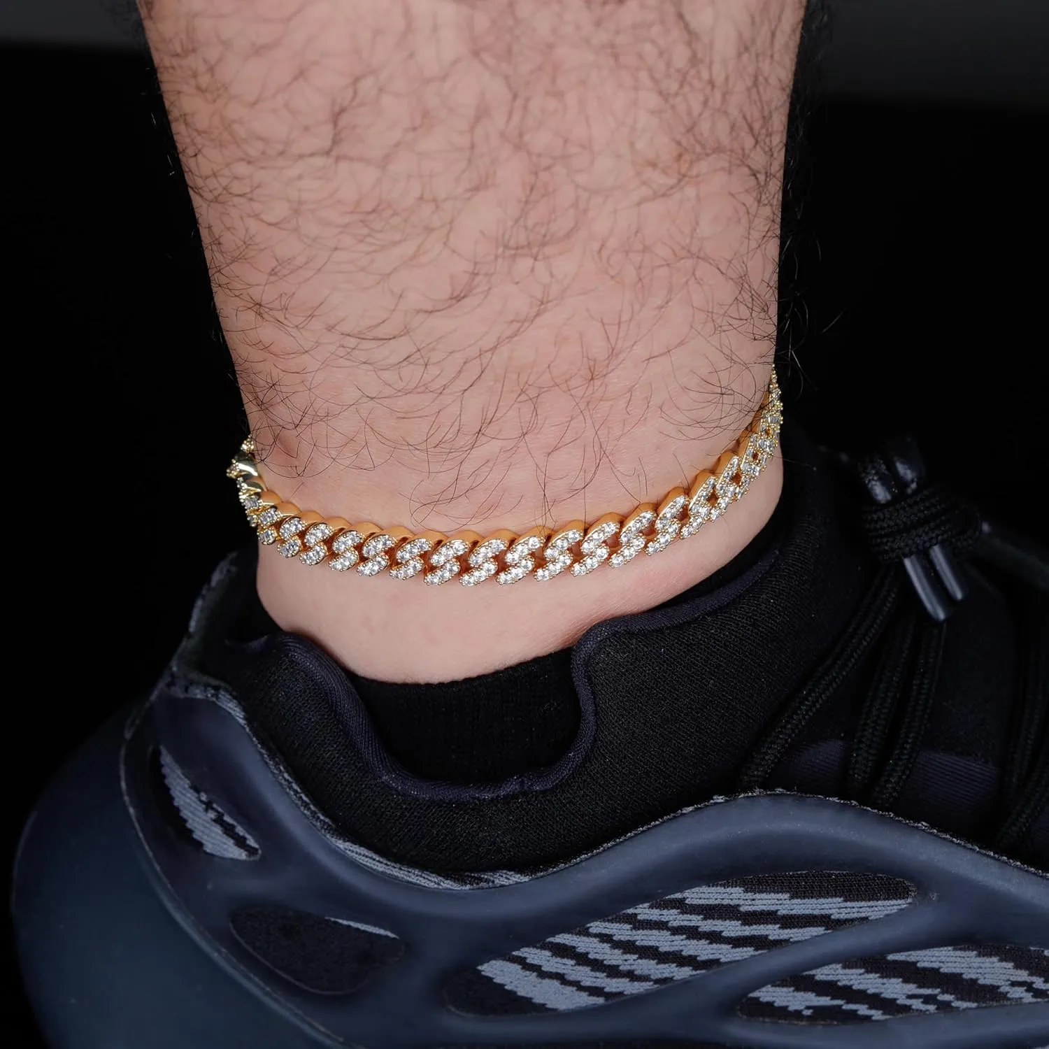 TOPGRILLZ Gold Anklets for Women Cuban Link Anklets Iced out Faux Diamond Chunky Ankle Bracelets 8mm 14K Gold Silver Plated Minimalist Fashion Foot Jewelry