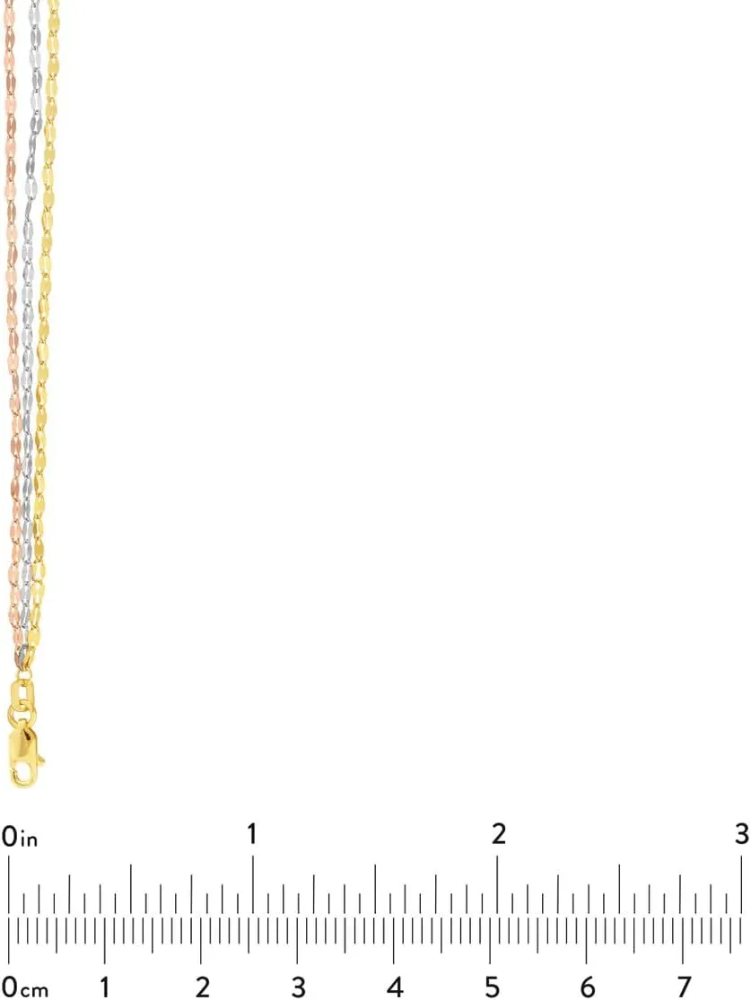 Tri-Color Hammered Mariner Chain Layered Necklace - 14K Three Tone Gold 20 Inches Adjustable