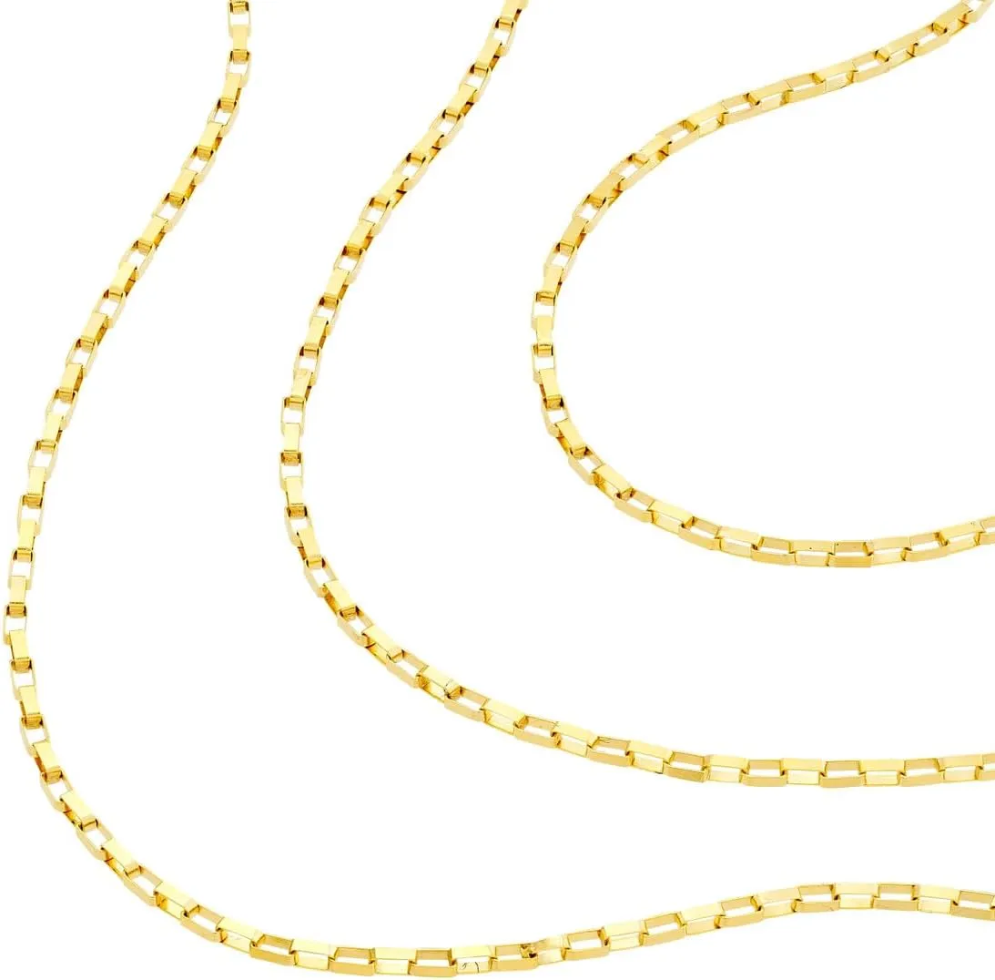 Triple Graduated Box Link Necklace - 14K Yellow Gold - 18 Inch Adjustable
