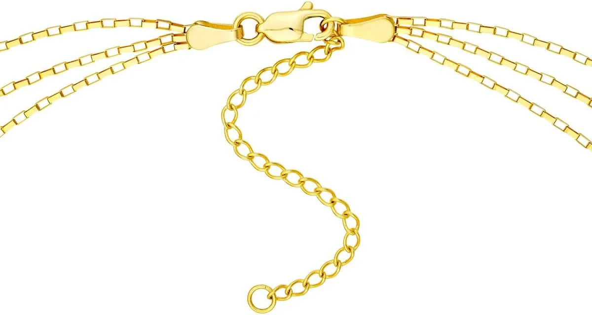 Triple Graduated Box Link Necklace - 14K Yellow Gold - 18 Inch Adjustable