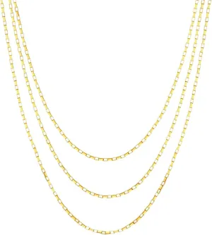 Triple Graduated Box Link Necklace - 14K Yellow Gold - 18 Inch Adjustable