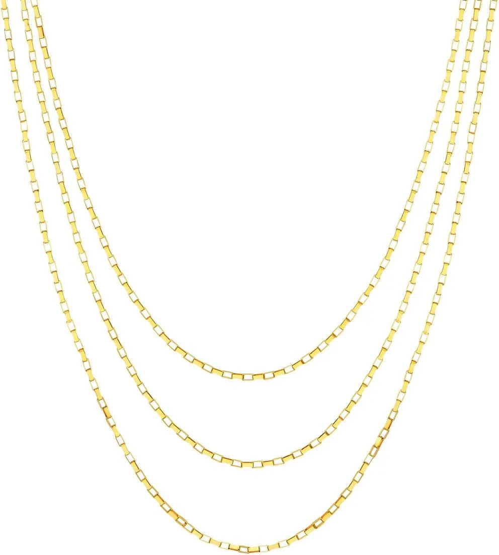 Triple Graduated Box Link Necklace - 14K Yellow Gold - 18 Inch Adjustable