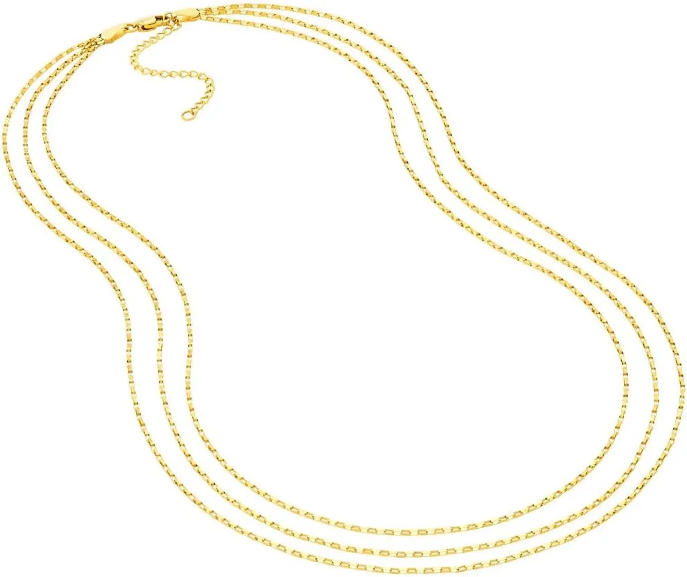 Triple Graduated Box Link Necklace - 14K Yellow Gold - 18 Inch Adjustable