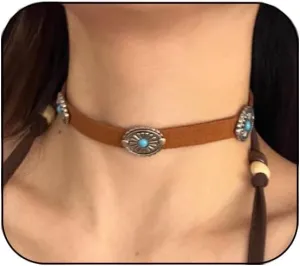 Turquoise Choker Necklace for Women Gothic Black Velvet Choker Necklace Boho Black Choker Necklaces Vintage Western Turquoise Choker Necklaces Cosplay Jewelry