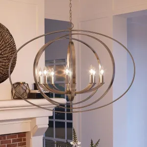 UHP2331 Luxe Industrial Chandelier, 26-3/8"H x 39"W, Brushed Nickel Finish, Arezzo Collection