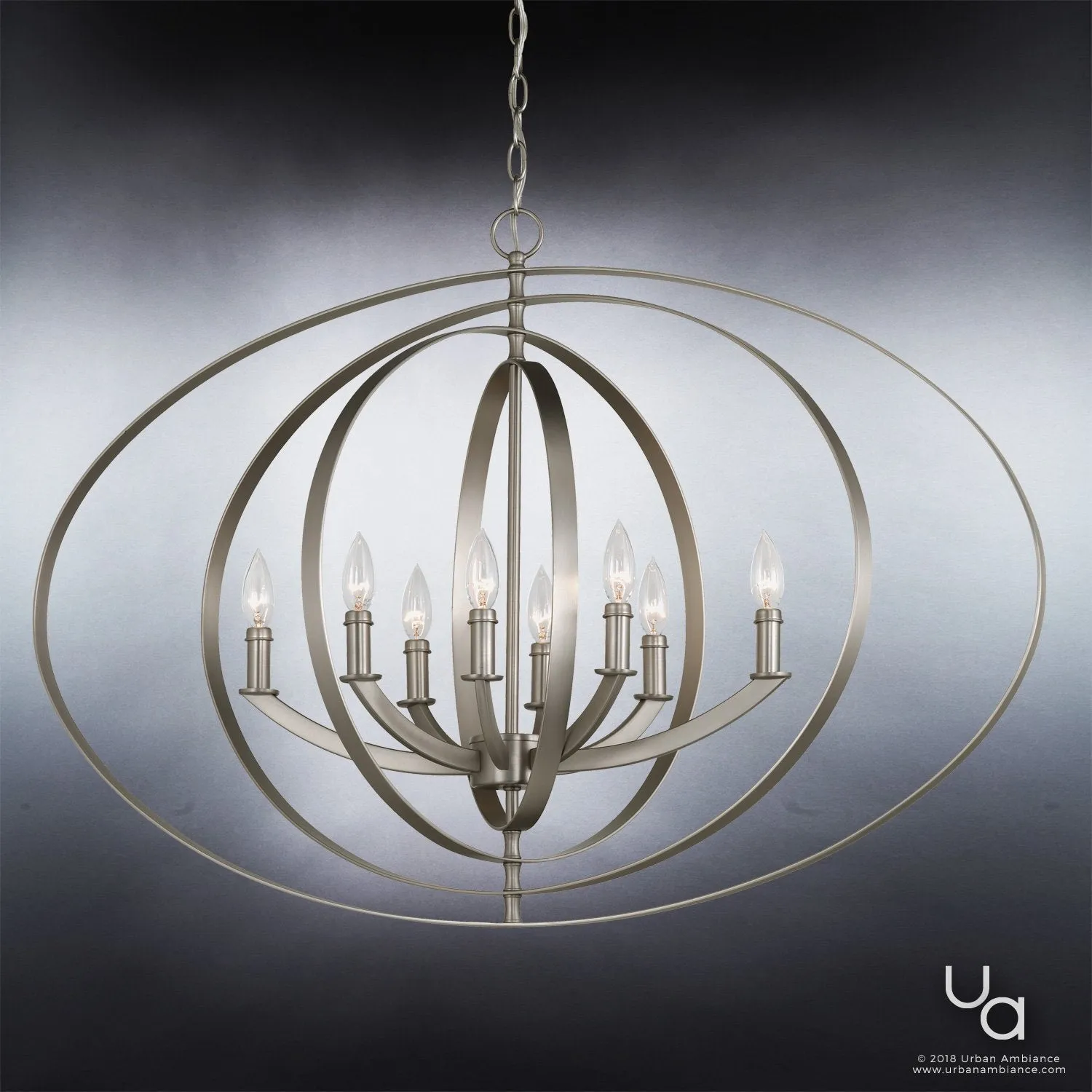 UHP2331 Luxe Industrial Chandelier, 26-3/8"H x 39"W, Brushed Nickel Finish, Arezzo Collection
