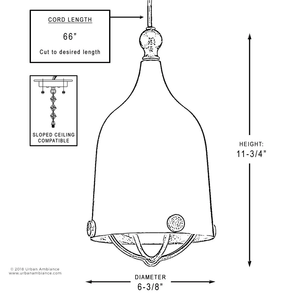UHP2341 Americana Modern Pendant, 11-3/4"H x 6-3/8"W, Midnight Black Finish, Cincinnati Collection