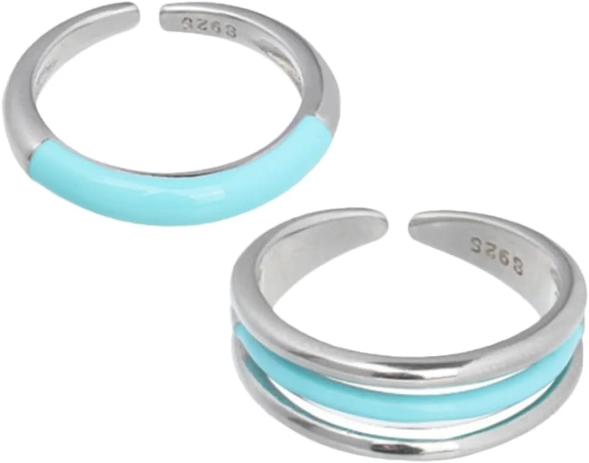 VALICLUD Elegant Blue Line Ring Open Ring for Women Stackable Jewelry for Women