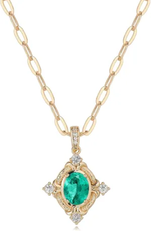 Valloey Rover Pendant Necklace for Women,Dainty 14K Gold Plated Diamond Cubic Zirconia Emerald Green Pendant Necklace Charm Tennis Parperclip Chain With Pendant Valentines Day Gifts for Her Jewelry