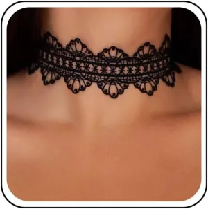 Vintage Black Lace Choker Necklace Hollow Lace Collar Necklace Velvet Suede Necklace Gothic Tattoo Choker Necklaces Long Ribbon Satin Necklaces Jewelry for Women