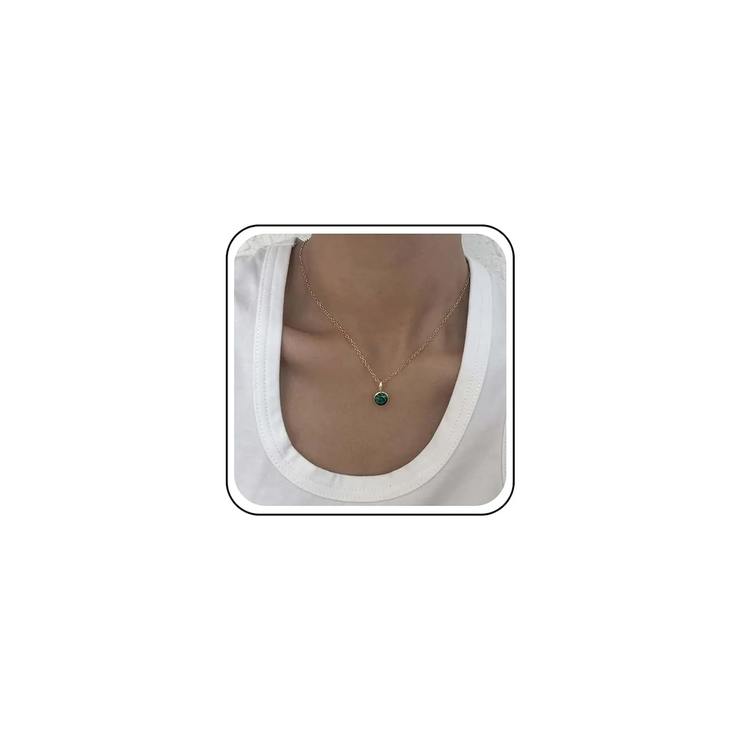 Vintage Emerald Green Choker Necklace Gold Emerald Necklace Round Emerald Crystal Necklace Minimal Pendant Necklace Chain Jewelry for Women (Round)