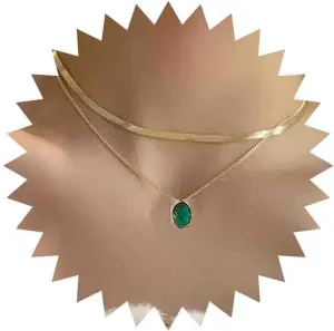 Vintage Layered Emerald Pendent Necklace Emerald Crystal Necklace Gold Snake Chain Choker Necklace Green Emerald Collar Necklace Short Herringbone Necklace Chain Jewelry for Women
