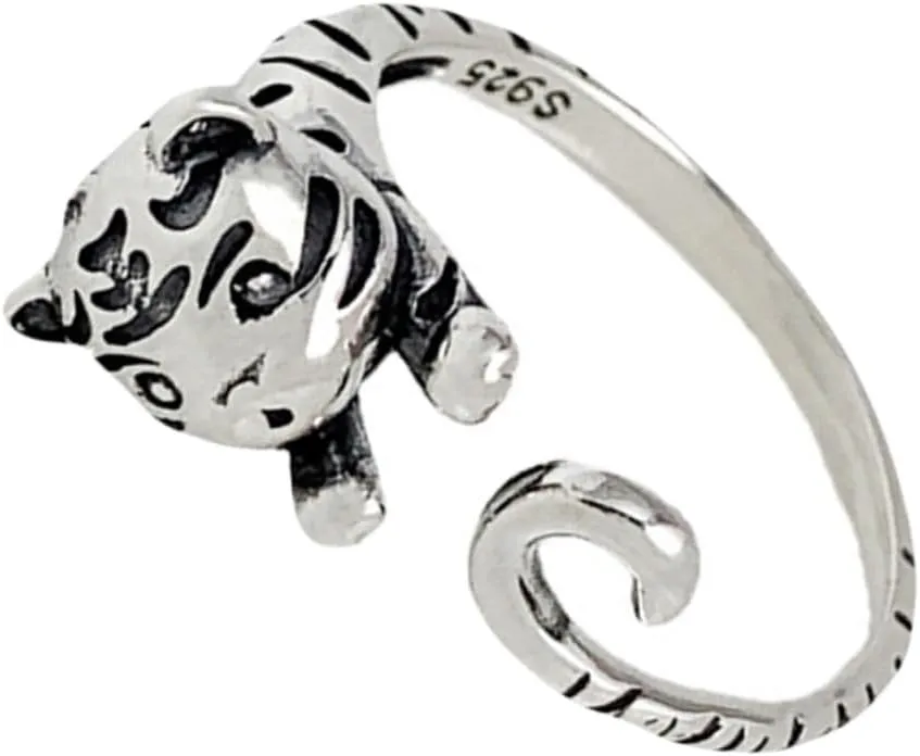 Vintage Open Ring Tiger Finger Ring for Women Stackable Ring Retro Wrap Ring Cute Fashion Jewelry for Daily Wear