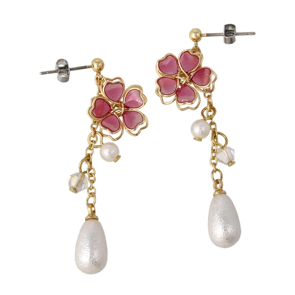 Wire Sakura Pearl Drop Earrings