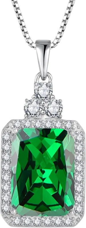 Women Necklaces 925 Sterling Silver Emerald Cut 14X10MM Birtshtone Pendant for Mum Wife Girlfriend