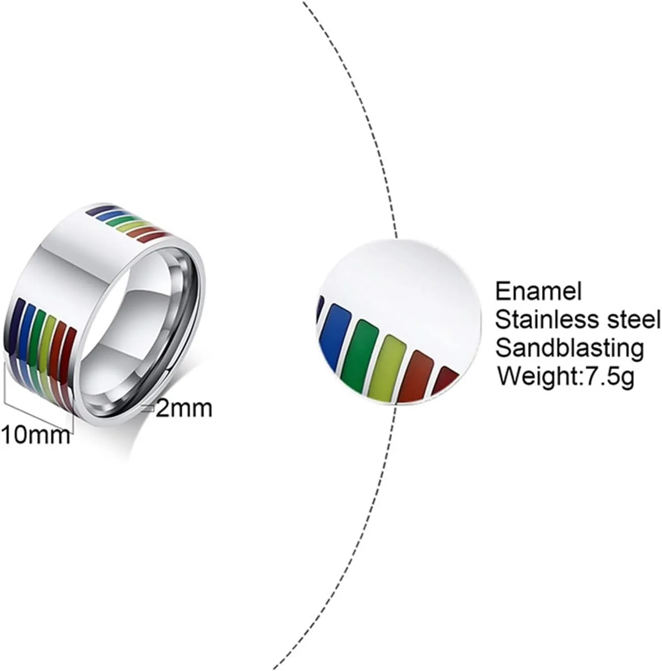 Women Silver Rings, Steel Rings for Women Silver LGBT Ring with Rainbow Enamel 10mm Rings for Men and Women