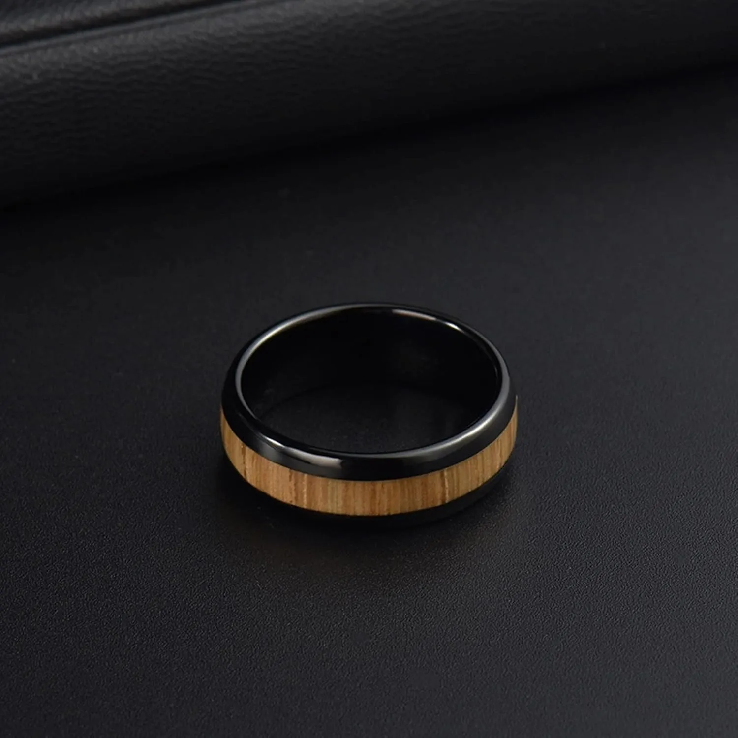 Women Wedding Rings, Men Rings Stainless Steel 8mm Black Ring Inlay Wood Rings for Men and Women