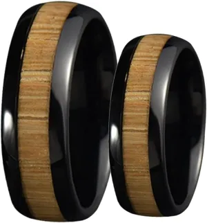 Women Wedding Rings, Men Rings Stainless Steel 8mm Black Ring Inlay Wood Rings for Men and Women