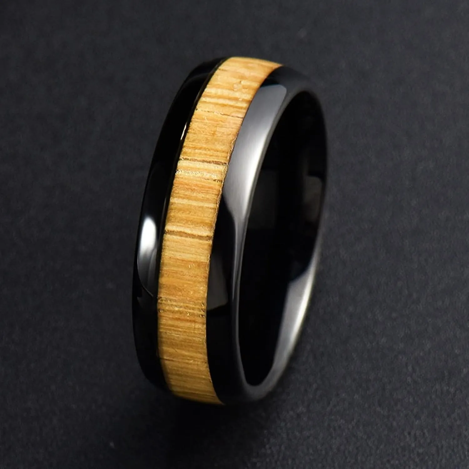 Women Wedding Rings, Men Rings Stainless Steel 8mm Black Ring Inlay Wood Rings for Men and Women