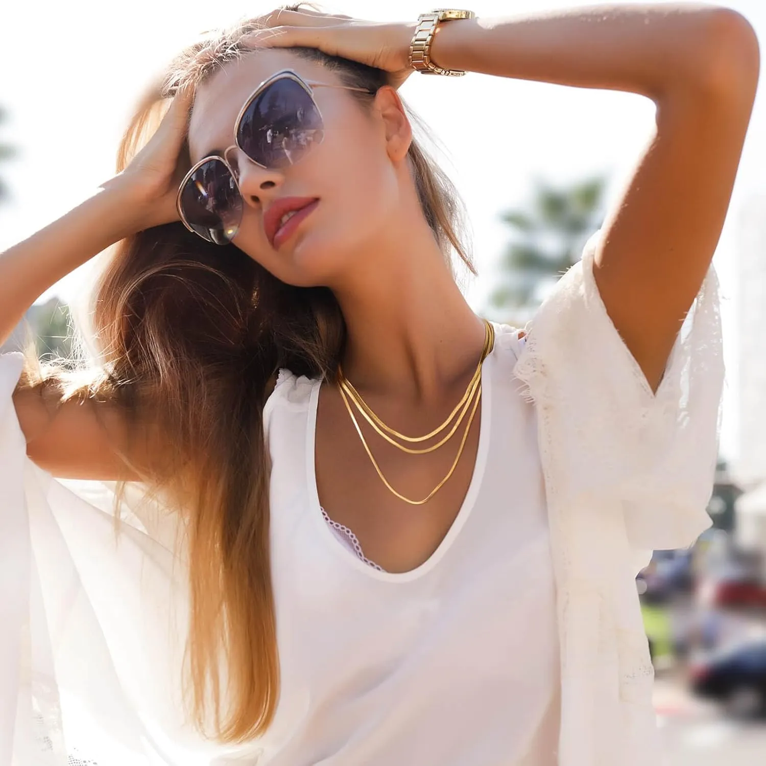 Women's Gold Layered Necklace 14K Gold Plated Layered Necklace Set Simple Layered Set Layered Paper clip Chain Link Necklace Women's Jewelry Gift