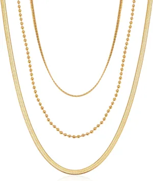 Women's Gold Layered Necklace 14K Gold Plated Layered Necklace Set Simple Layered Set Layered Paper clip Chain Link Necklace Women's Jewelry Gift