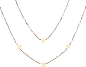 Women's Rose Gold Tone Stainless Steel Double Layered Necklace with Star Charms