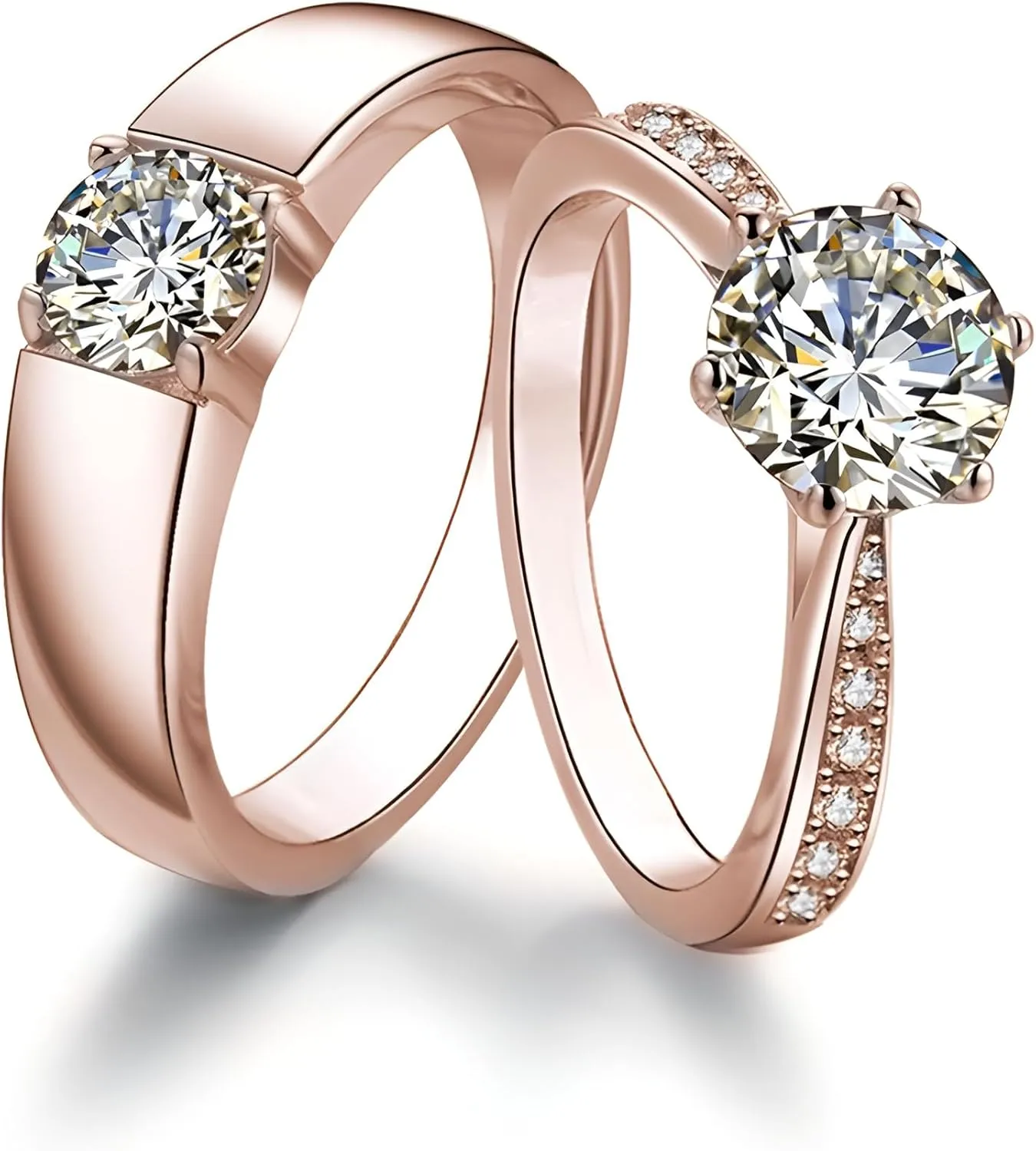 WSX 1/1.3/2/3/4 Carat Moissanite Silver Or Solid 10K/14K/18K White Gold Couple Rings, Matching Rings for Him and Her Set Wedding Bands Promise Engagement Ring
