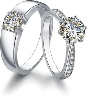 WSX 1/1.3/2/3/4 Carat Moissanite Silver Or Solid 10K/14K/18K White Gold Couple Rings, Matching Rings for Him and Her Set Wedding Bands Promise Engagement Ring