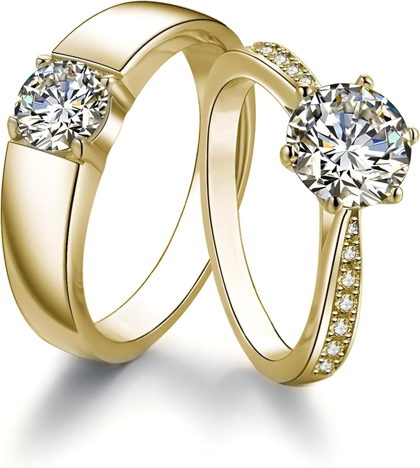 WSX 1/1.3/2/3/4 Carat Moissanite Silver Or Solid 10K/14K/18K White Gold Couple Rings, Matching Rings for Him and Her Set Wedding Bands Promise Engagement Ring