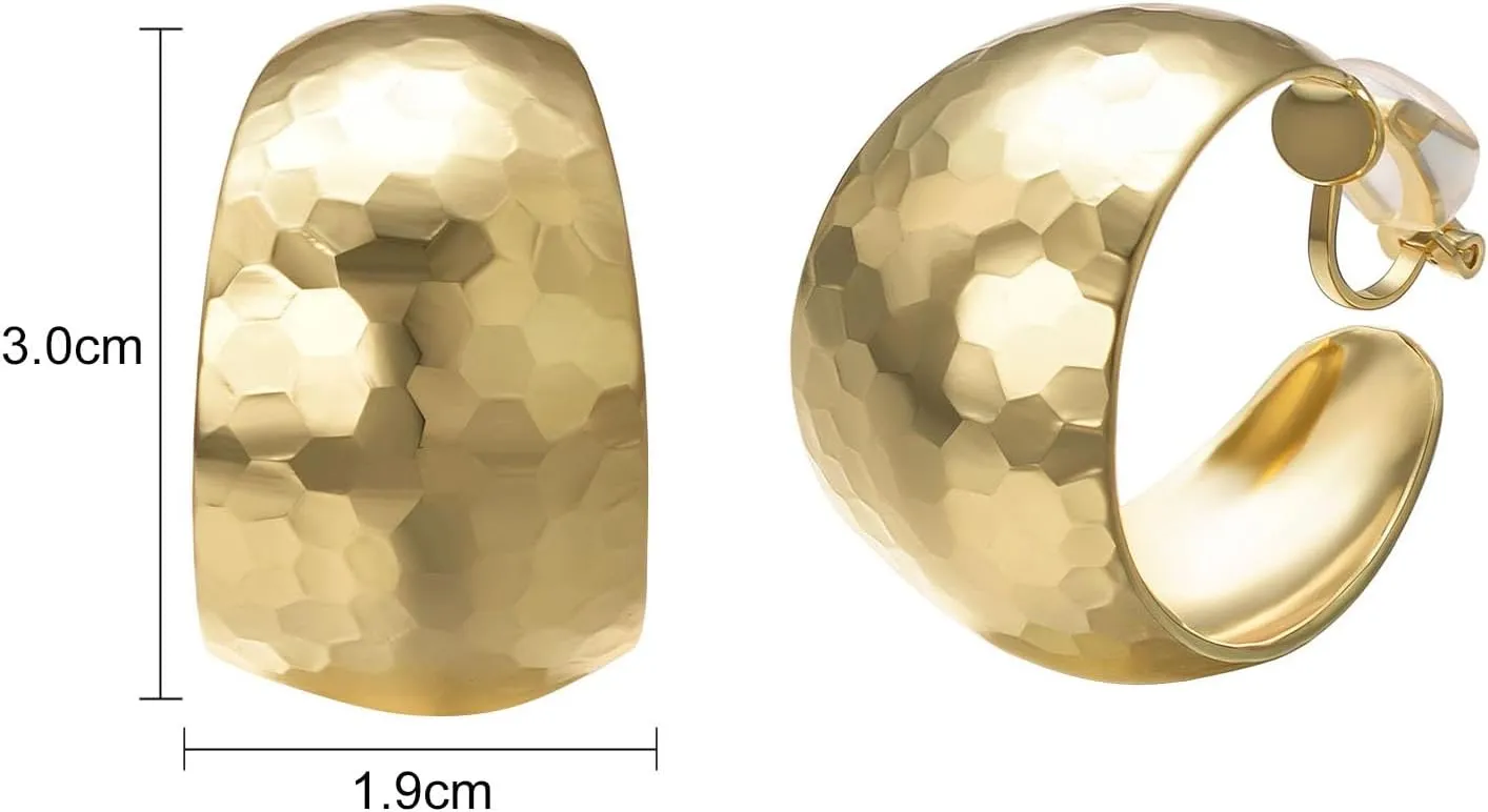 Yoursfs Silver/Gold Clip Thick Hoop Earrings For Women Clip On Platinum Plated Non Pierced Ears 35mm Large Earring