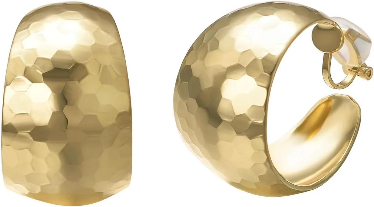 Yoursfs Silver/Gold Clip Thick Hoop Earrings For Women Clip On Platinum Plated Non Pierced Ears 35mm Large Earring